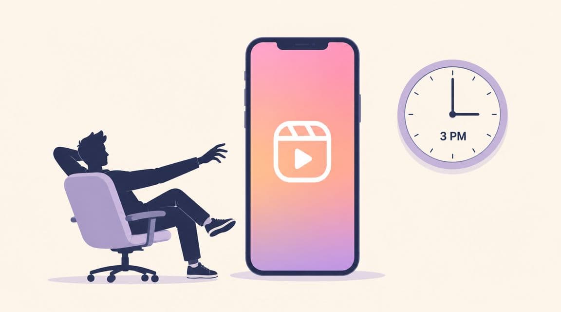 A silhouette of a person sitting in a chair looking at a large smartphone showing an Instagram reel.