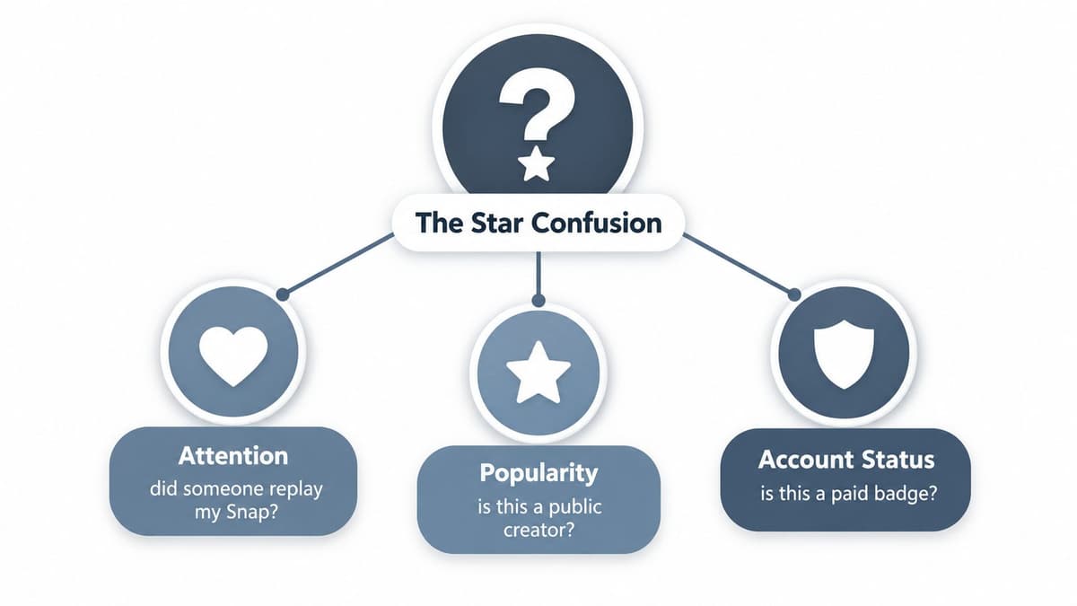 A diagram illustrating common user confusion regarding the meaning of the star icon on Snapchat profiles.